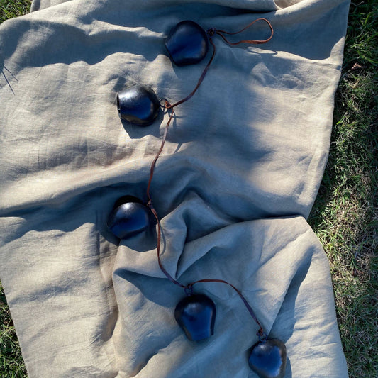 5 Traditional Hanging Iron Cow Bells - Handmade, Dangling, Black - Aksa Home Decor