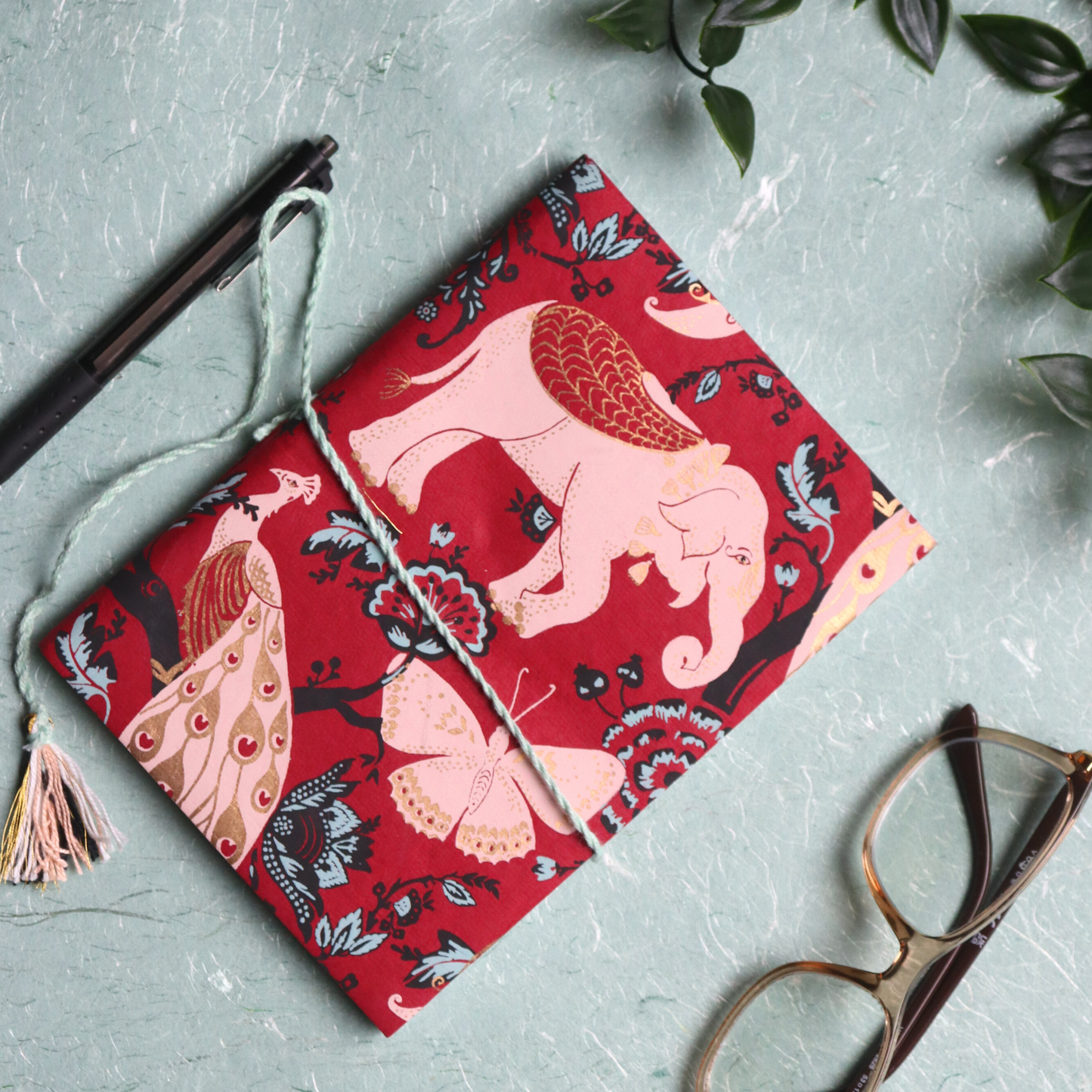 96 Pages Cotton Paper Journal - Handmade Plain Diary, Red Royal Garden - Aksa Home Decor