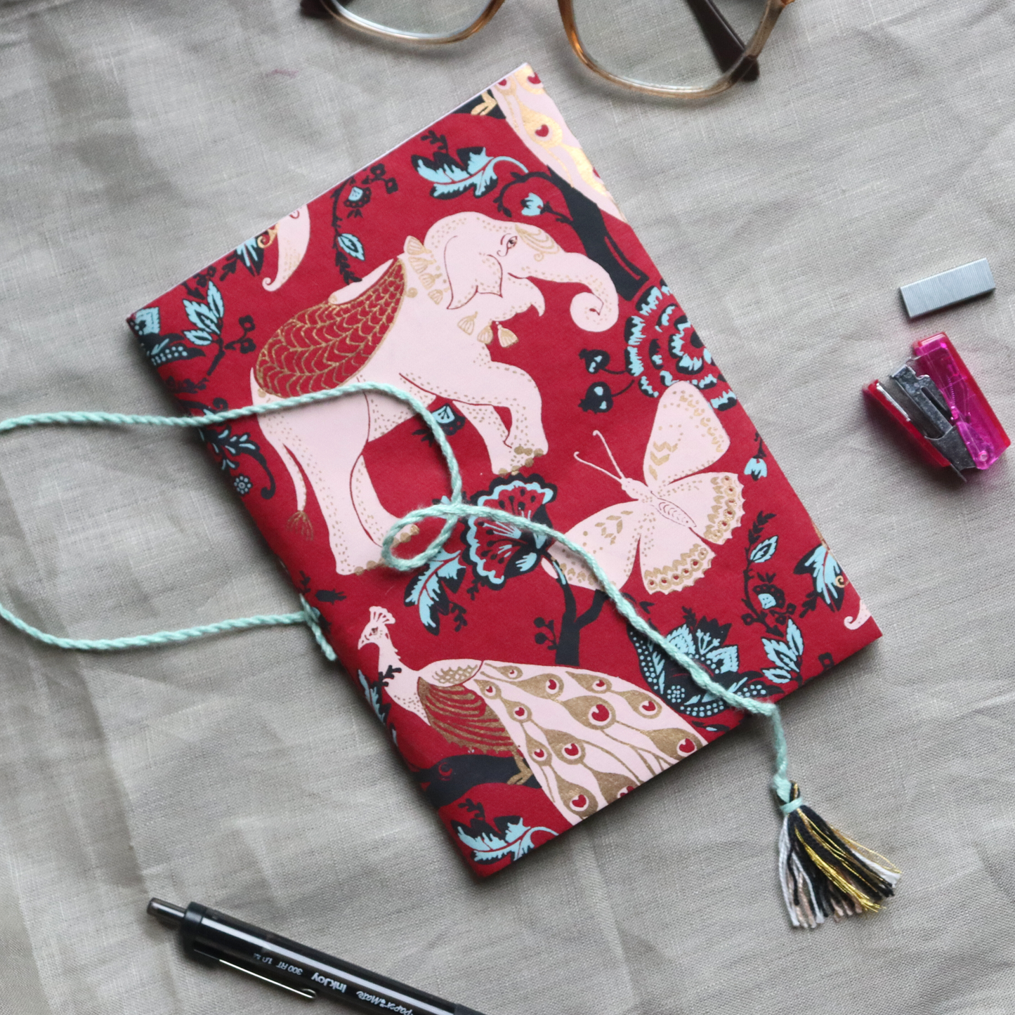96 Pages Cotton Paper Journal - Handmade Plain Diary, Red Royal Garden - Aksa Home Decor