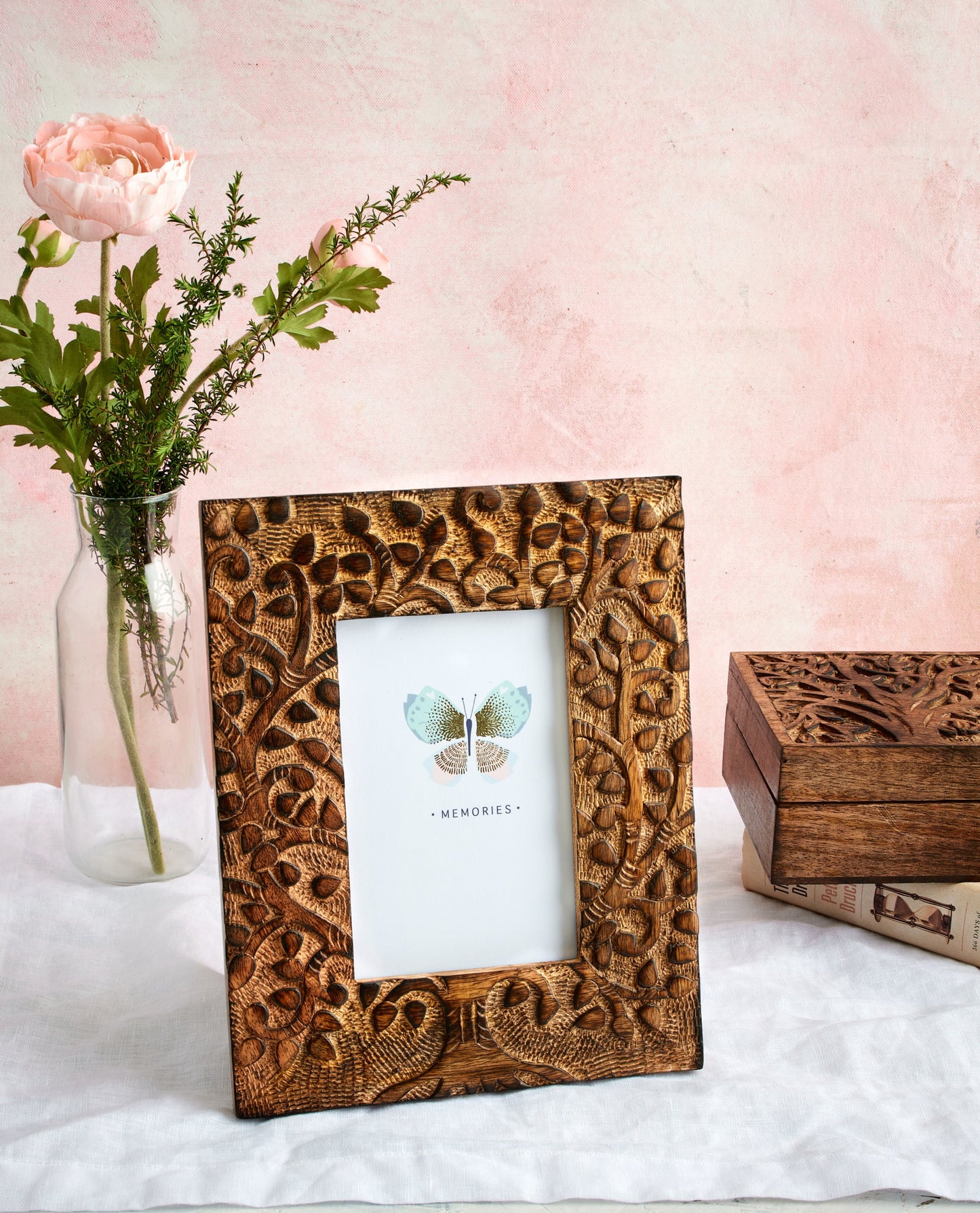 Tree of Life Wood Photo Frame - 6" x 4" Picture, Portrait, Desk Display, Bohemian - Aksa Home Decor