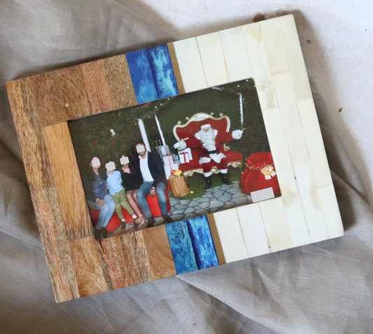 Blue-White-Brown Picture Frame|4x6 Photo|Portrait|Handmade|Sustainable - Aksa Home Decor
