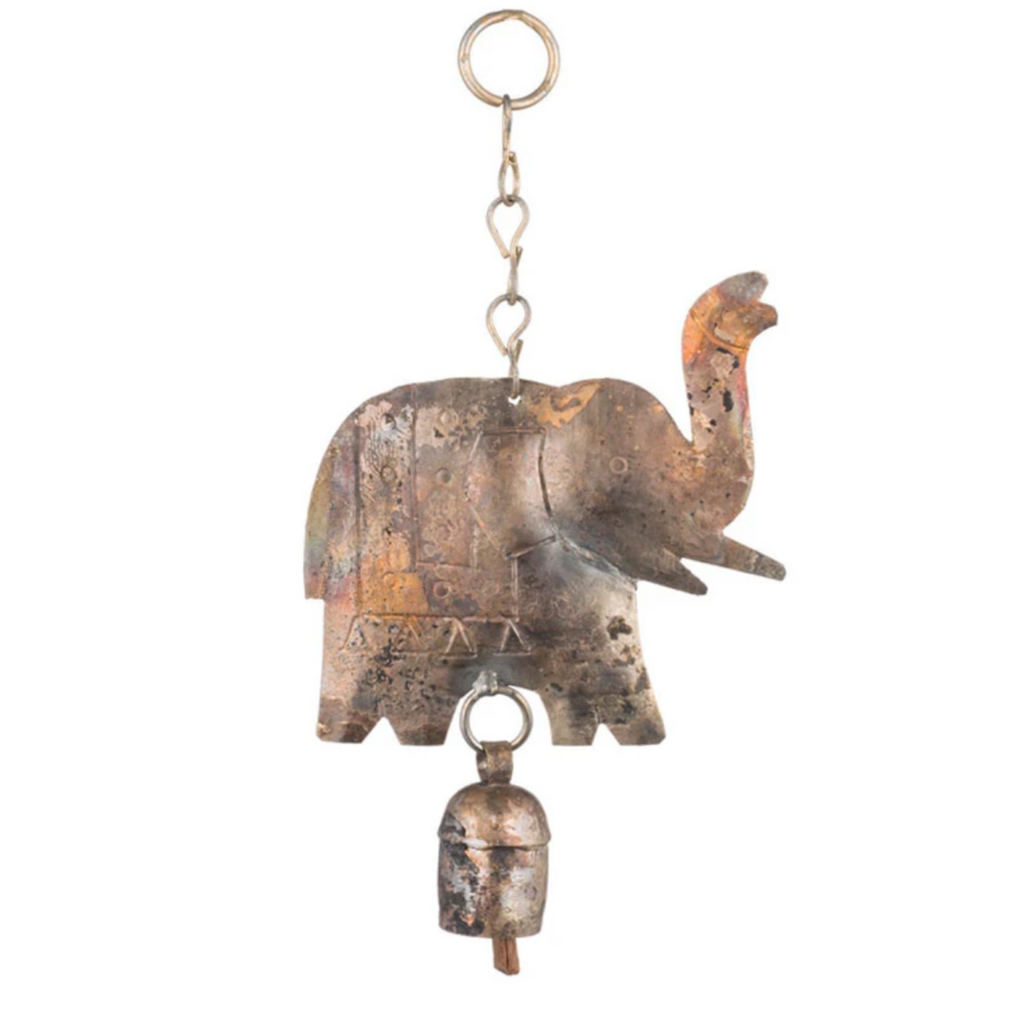 Elephant Decorative Chime with Bell - Rustic, Ethical, Hand-tuned, Recycled Metal - Aksa Home Decor
