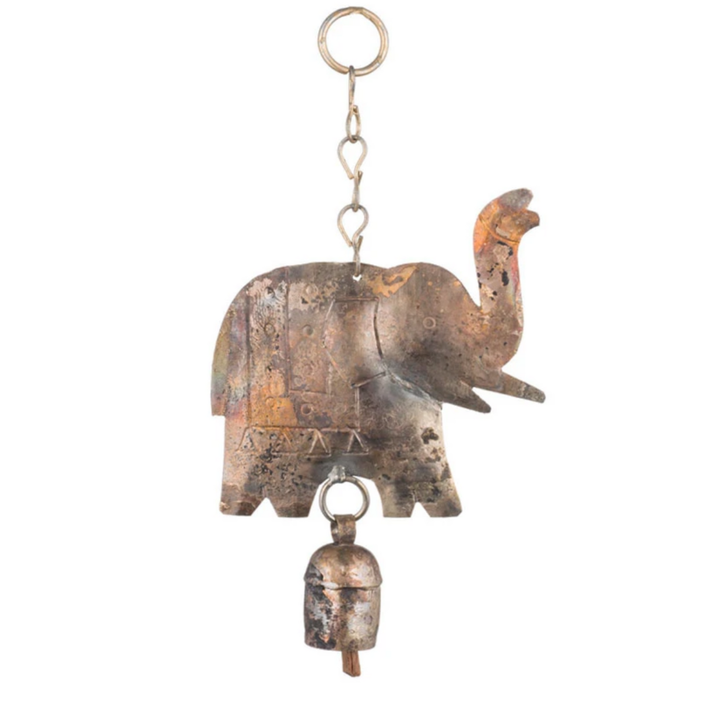 Elephant Decorative Chime with Bell - Rustic, Ethical, Hand-tuned, Recycled Metal - Aksa Home Decor 