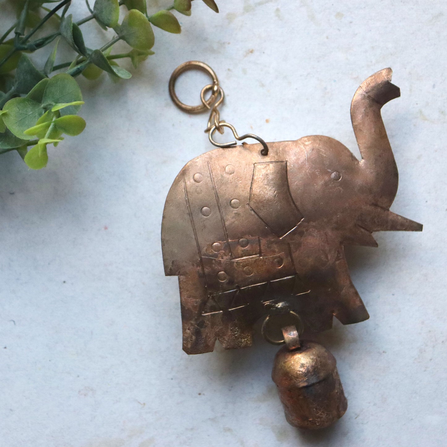 Elephant Decorative Chime with Bell - Rustic, Ethical, Hand-tuned, Recycled Metal - Aksa Home Decor