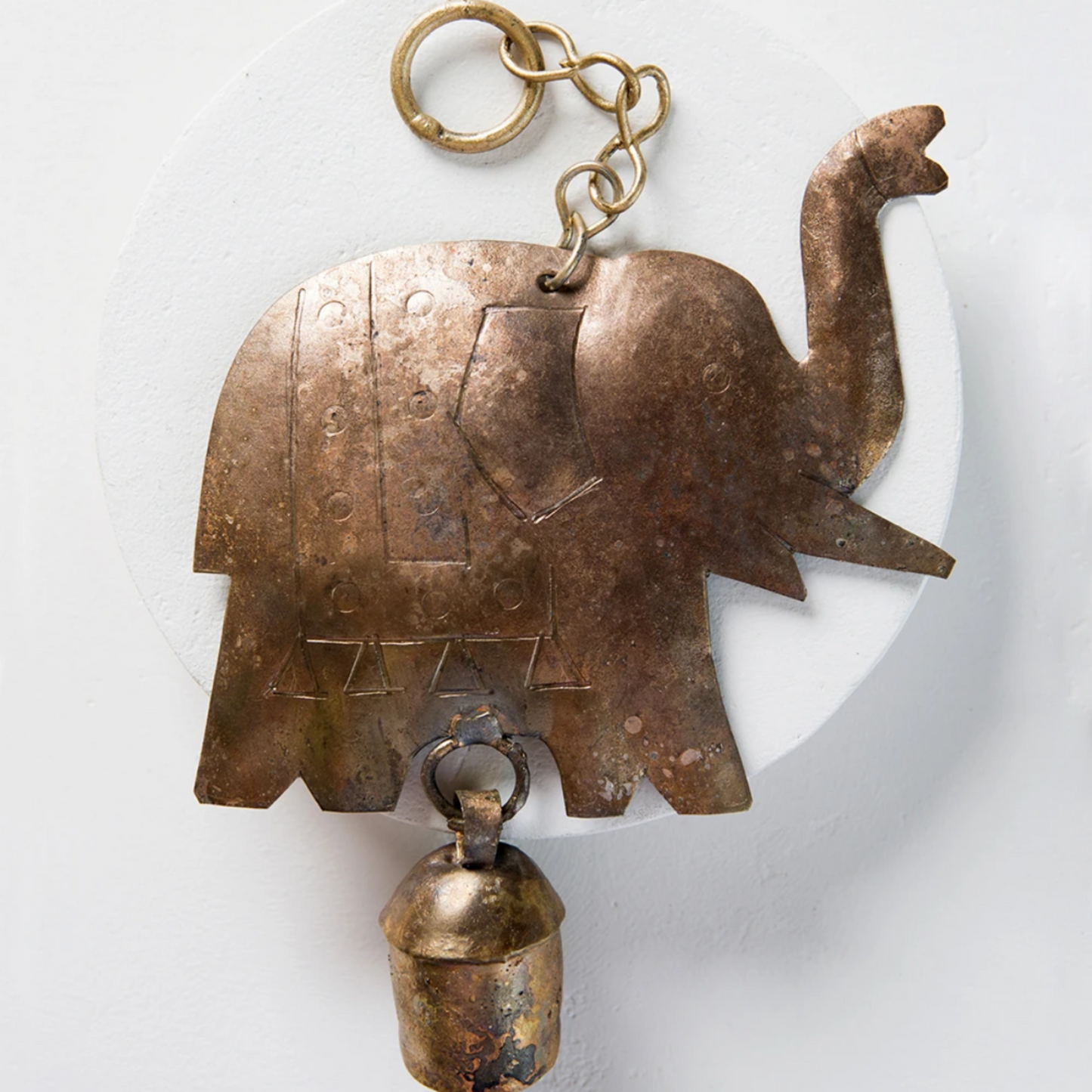 Elephant Decorative Chime with Bell - Rustic, Ethical, Hand-tuned, Recycled Metal - Aksa Home Decor