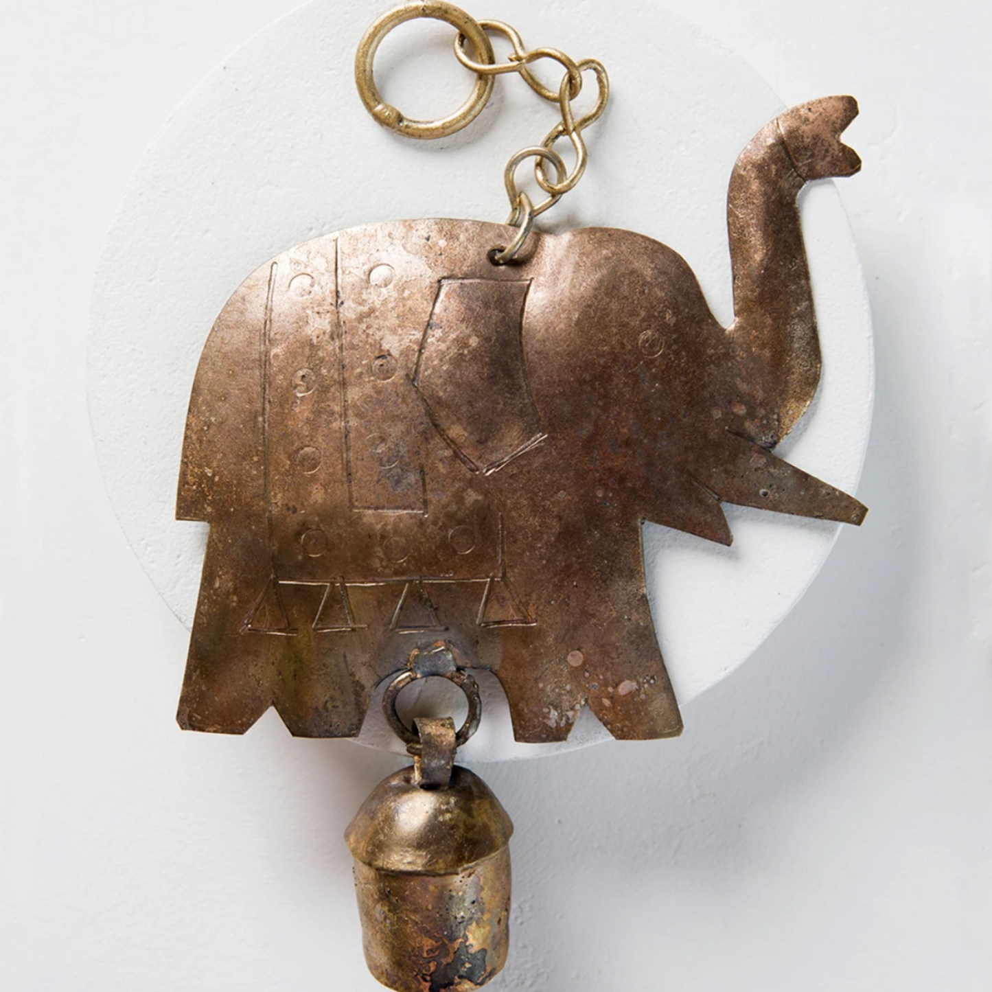 Elephant Decorative Chime with Bell - Rustic, Ethical, Hand-tuned, Recycled Metal - Aksa Home Decor 