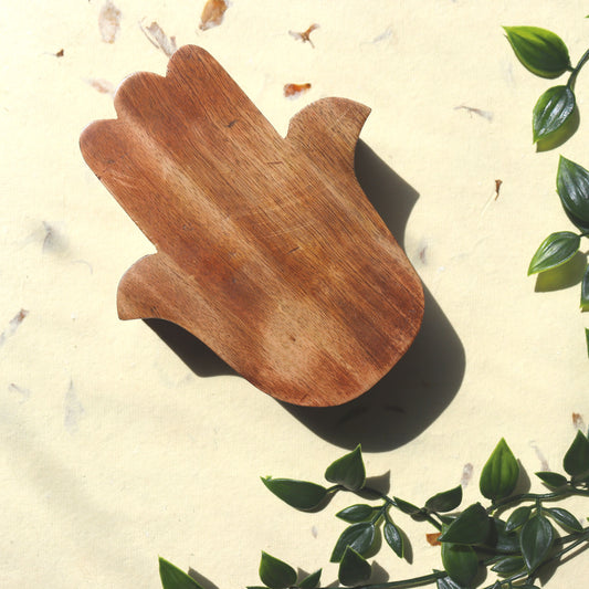 Hamsa Wood Jewellery Storage Box - Trinket Case, Whitewashed - Aksa Home Decor