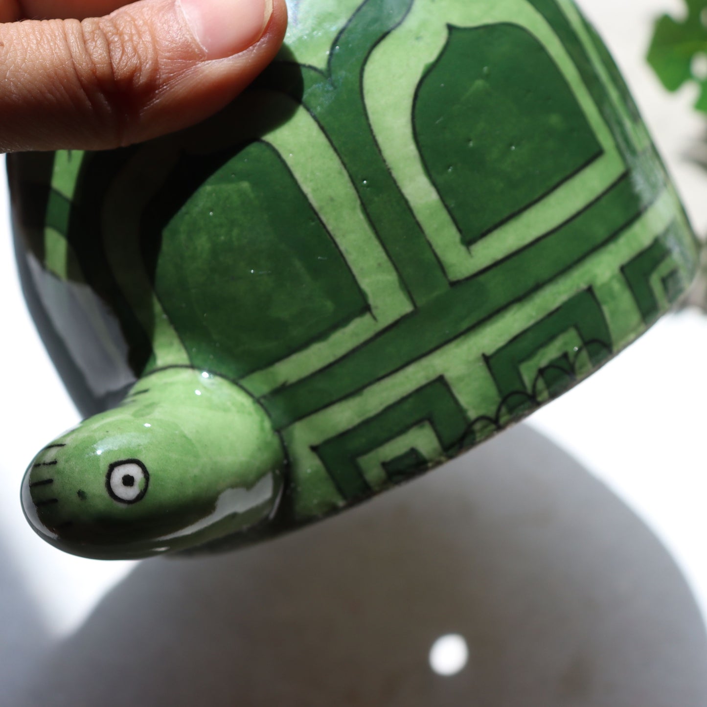 Handmade Pottery Turtle Planter Pot - Green Colour with Drainage - Aksa Home Decor