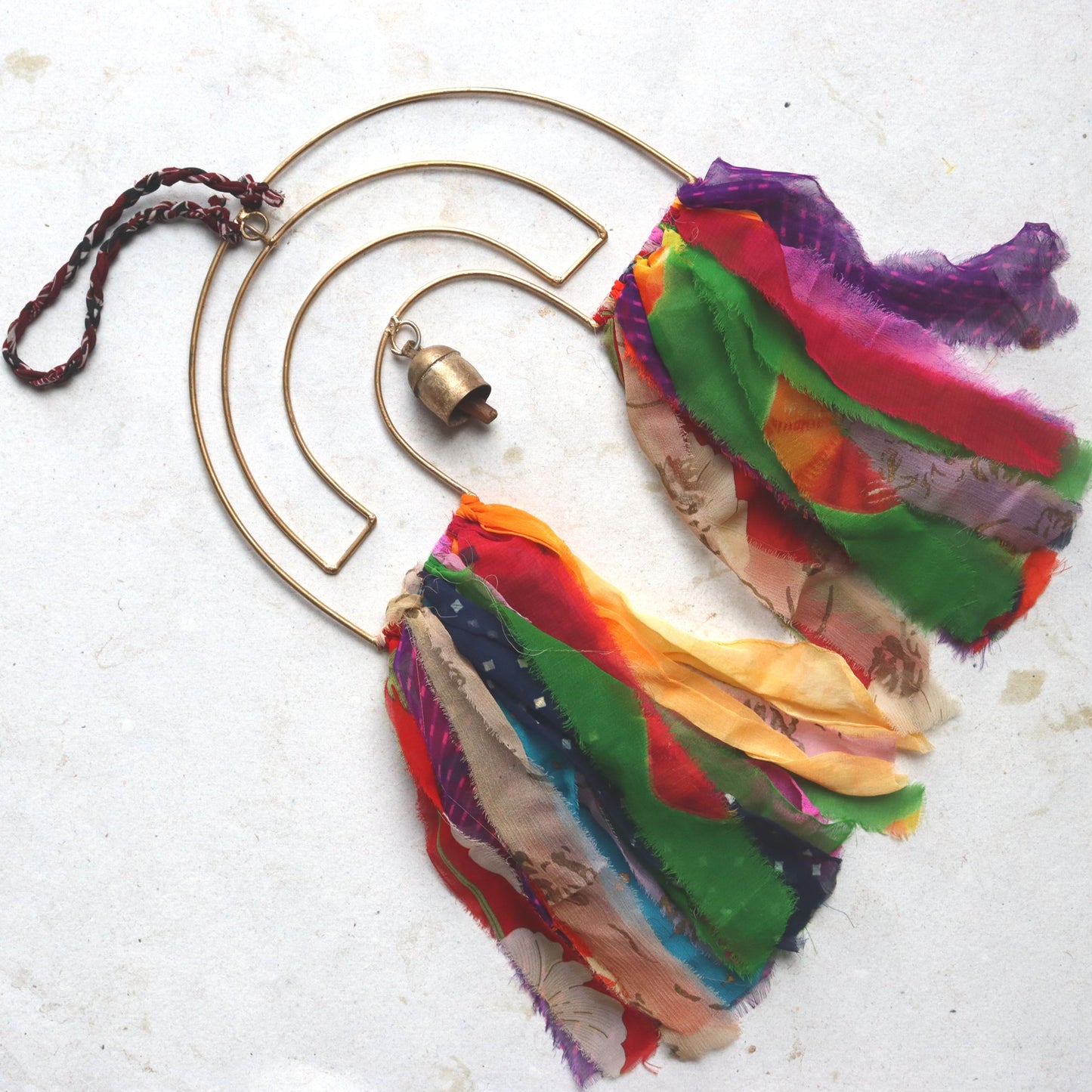 Handmade Rainbow Chime 15" - Upcycled Textile & Metal, Home Wall Decor - Aksa Home Decor