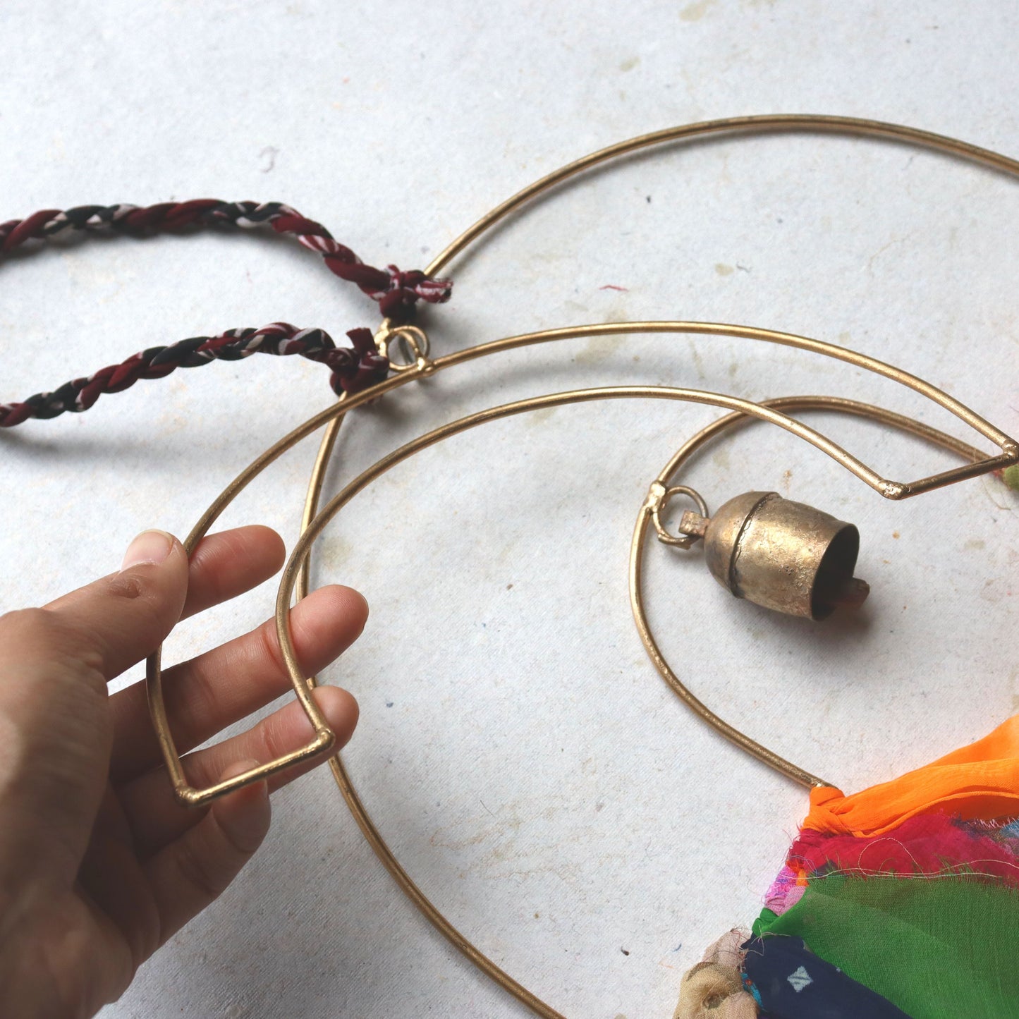 Handmade Rainbow Chime 15" - Upcycled Textile & Metal, Home Wall Decor - Aksa Home Decor