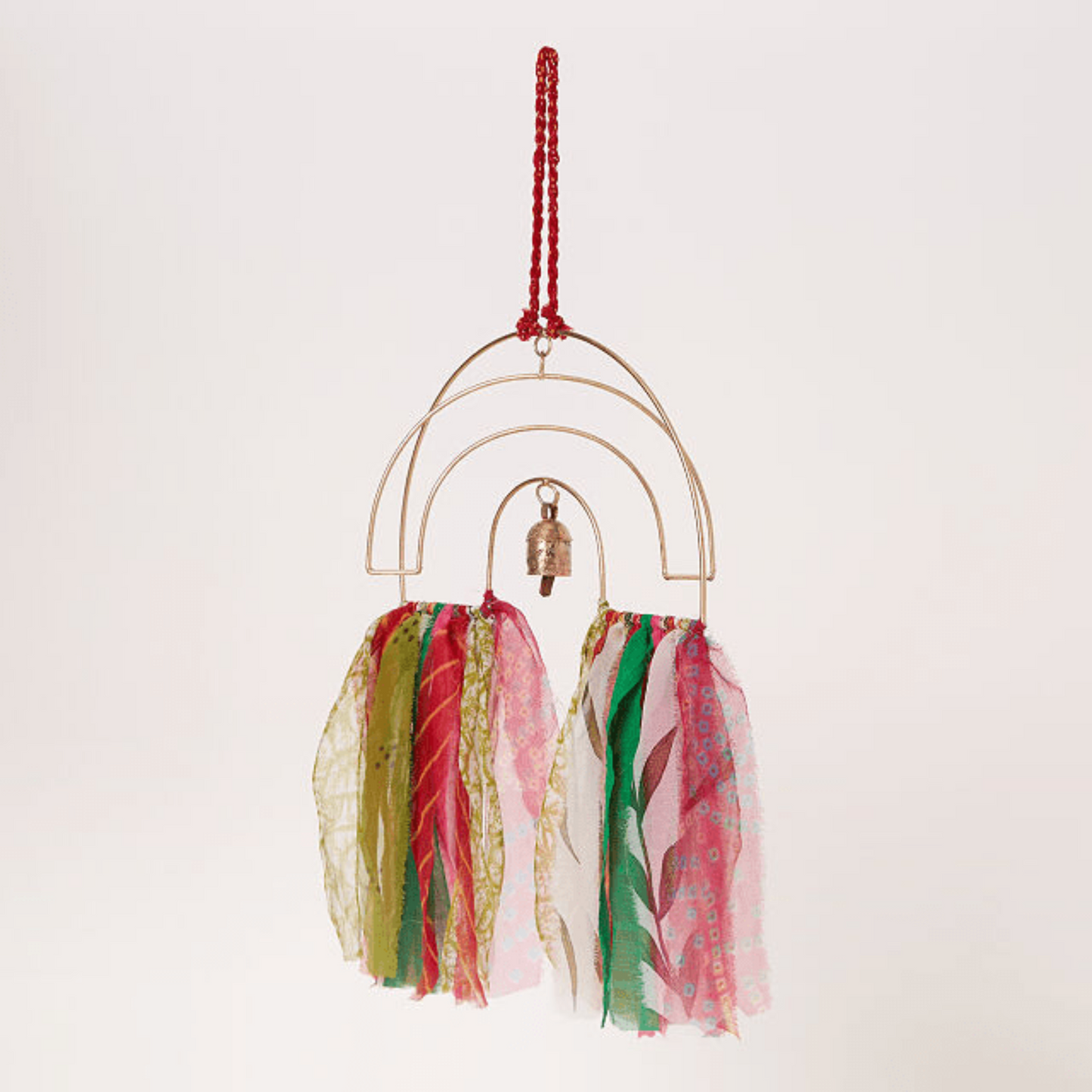 Handmade Rainbow Chime 15" - Upcycled Textile & Metal, Home Wall Decor - Aksa Home Decor
