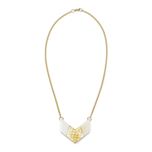 Hansa Brass Scallop Pendant Boho Necklace - 27 cm, Handmade - Aksa Home Decor