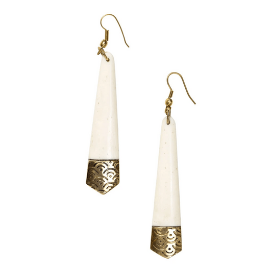 Hansa Linked Brass Drop Earrings - 7 cm, Boho, White, Handcrafted - Aksa Home Decor