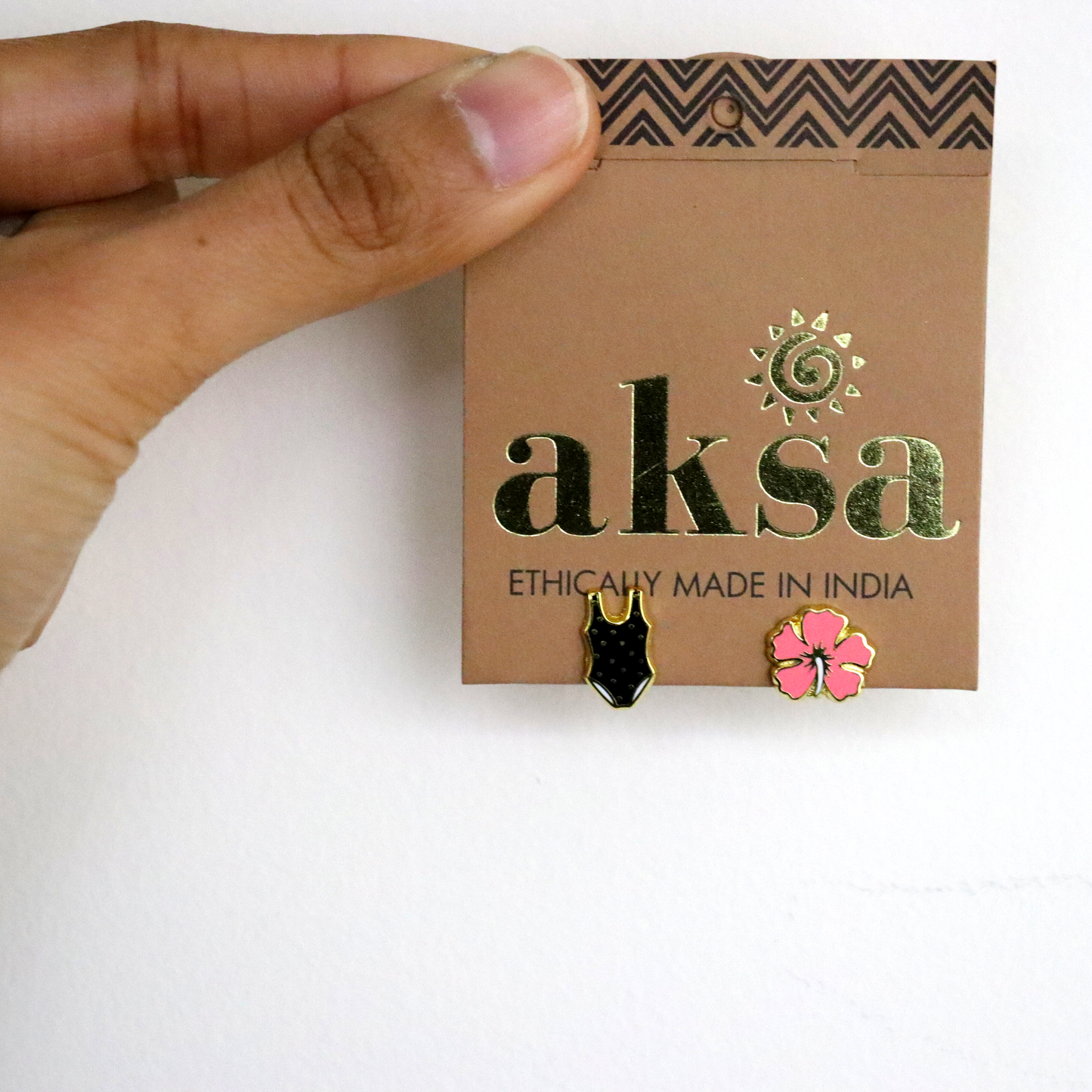 Hot Pink Hibiscus Flower & Black Beach Bikini Earrings - Chic, Stud, For Women, Kids, Teens, Tweens - Aksa Home Decor