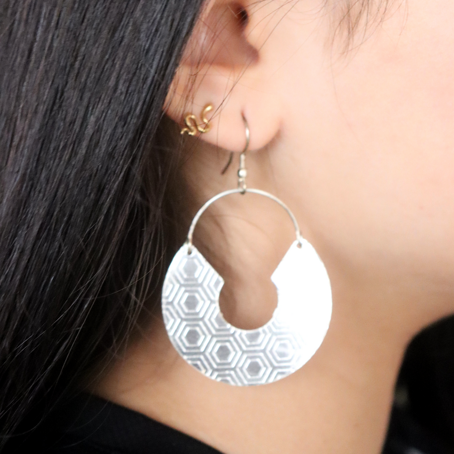 Honeycomb Brass Earrings - Handcrafted, Silver Finish, Madhukosh Style - Aksa Home Decor