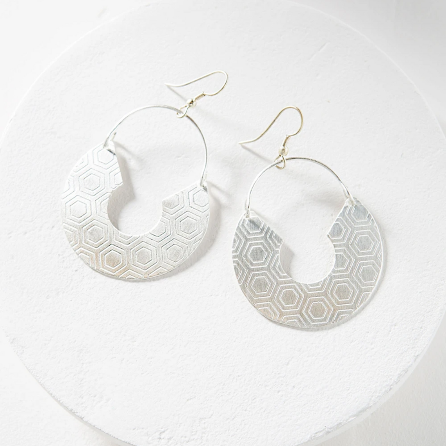 Honeycomb Brass Earrings - Handcrafted, Silver Finish, Madhukosh Style - Aksa Home Decor