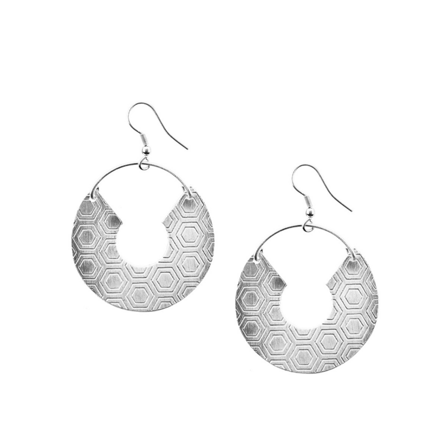 Honeycomb Brass Earrings - Handcrafted, Silver Finish, Madhukosh Style - Aksa Home Decor