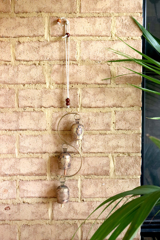 Set of 3 Rustic Decorative Hanging Bells - Adjustable String, Wood Clapper - Aksa Home Decor