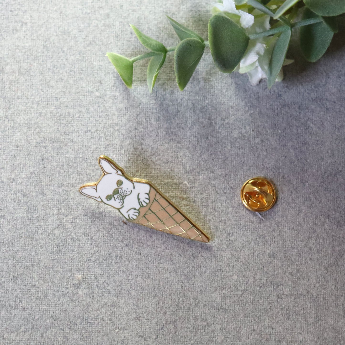 Ice Cream French Bulldog Enamel Brooch - Cute Animal Quirky Jewelry, Lapel, Pin, Badge - Aksa Home Decor