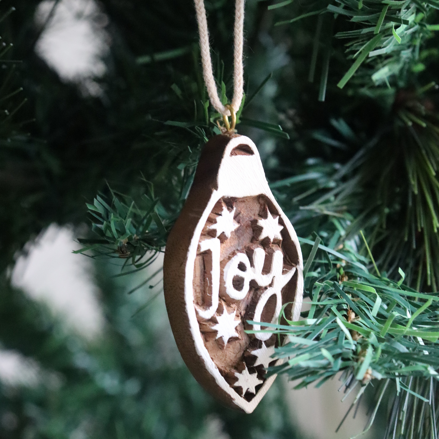 Joy Wooden Xmas Ornament - Handmade, Decorative Festive Pendant - Aksa Home Decor