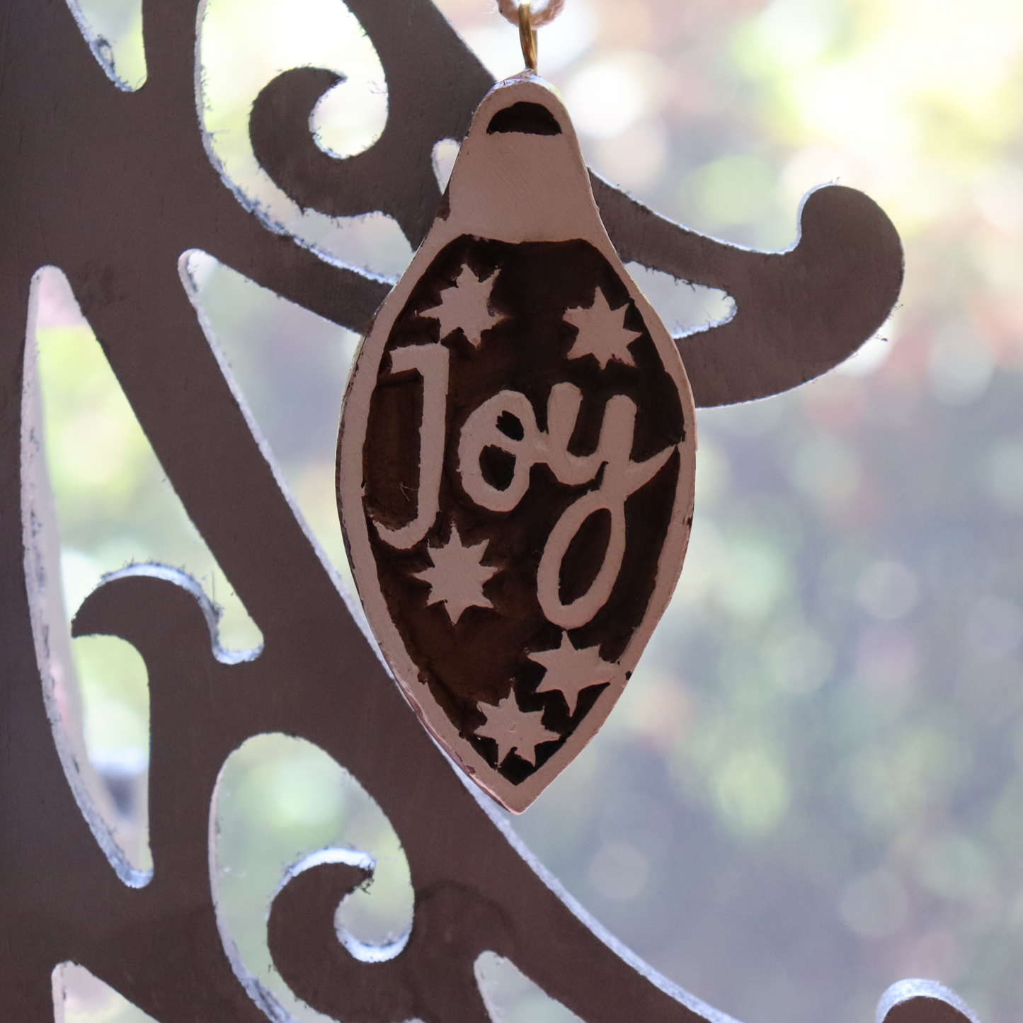 Joy Wooden Xmas Ornament - Handmade, Decorative Festive Pendant - Aksa Home Decor