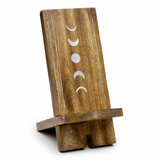 Moon Phase Phone Stand - Wood Charging Station, Collapsible Desk Dock - Aksa Home Decor