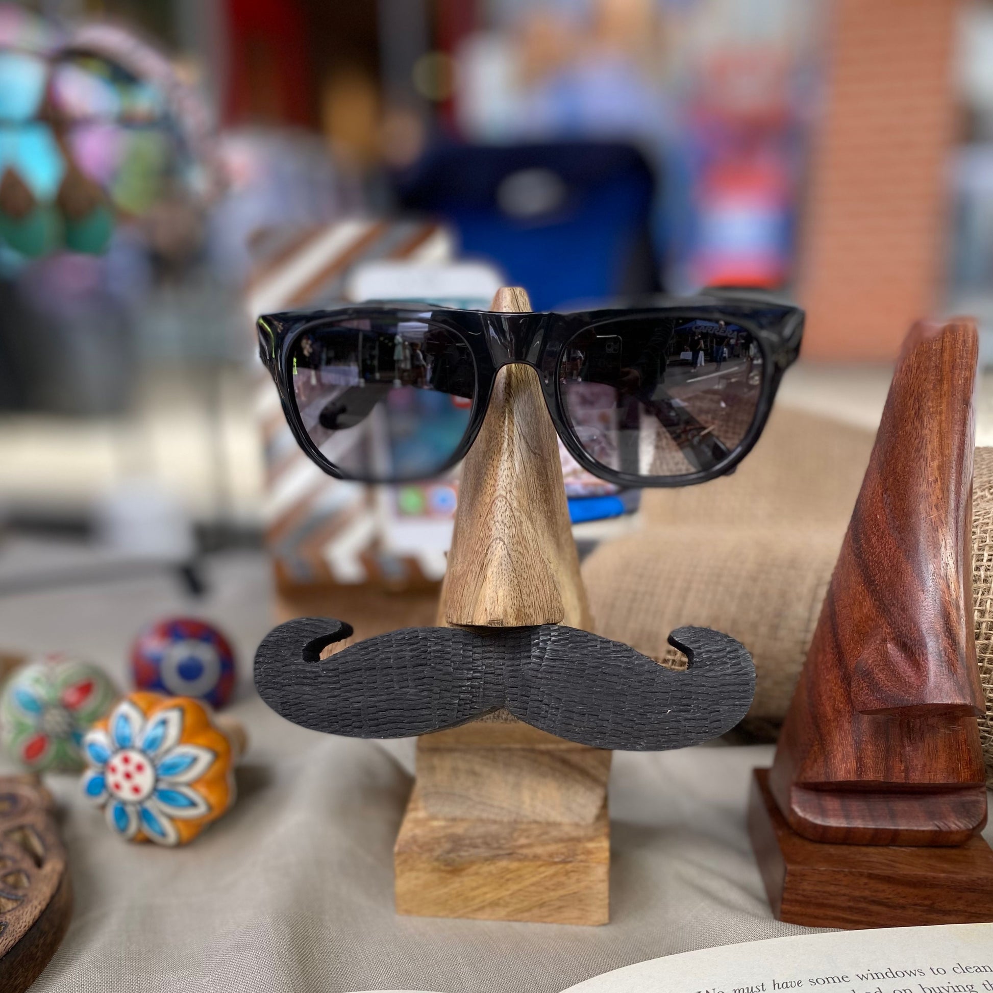 Moustache Eyeglass Holder - Wood, Handcrafted, Eyewear Stand - Aksa Home Decor 