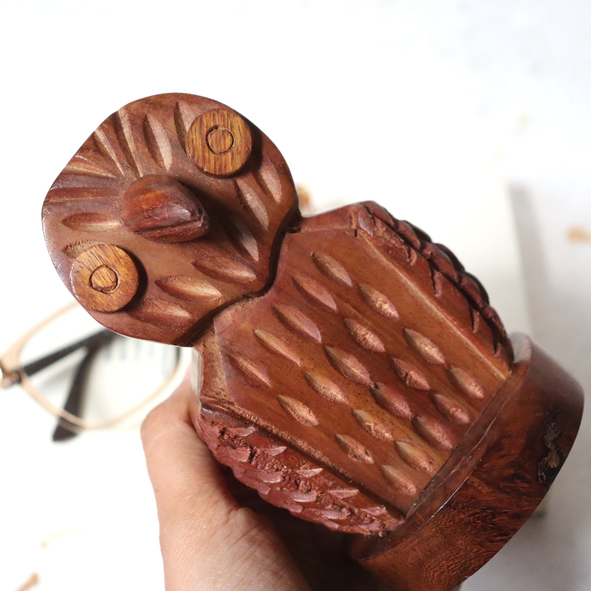 Owl Bird Eyeglasses Stand - Wood, Hand Carved Nocturnal Eyewear Holder - Aksa Home Decor 