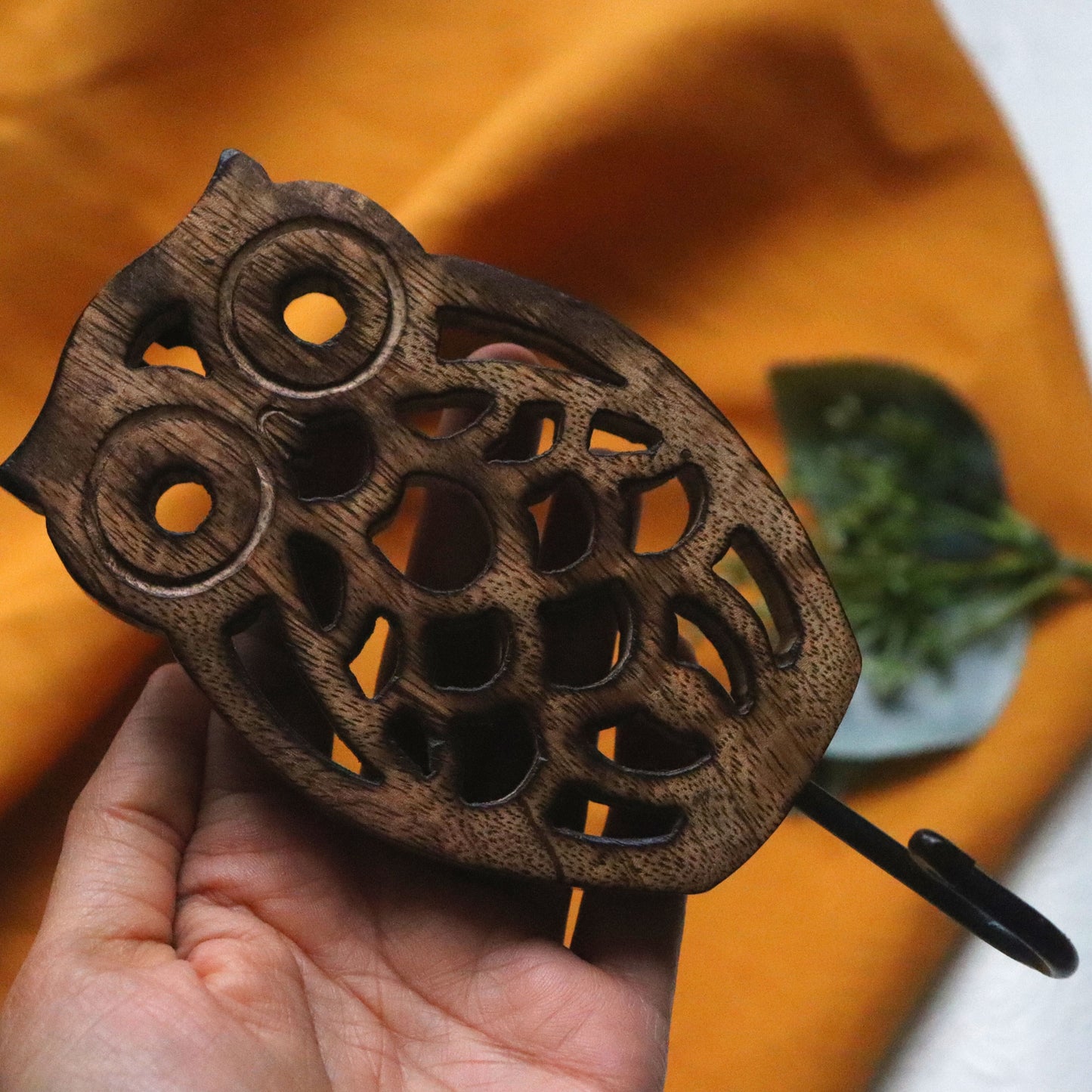Hand Carved Owl Wall Hanger - Decorative Coat Hook - Sustainable Wood - Aksa Home Decor