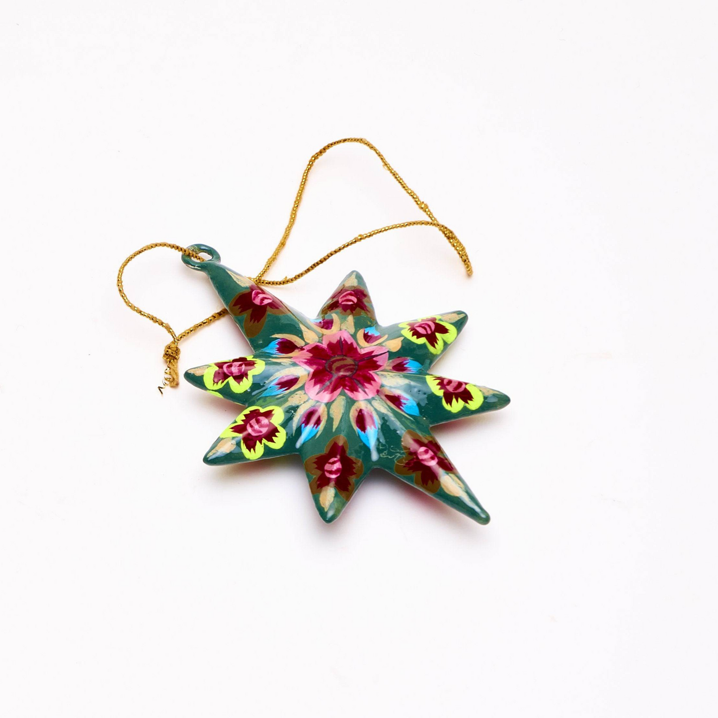 Paper Mache Stars - Xmas Decorative Ornament (Set of 4), Hand-painted - Aksa Home Decor
