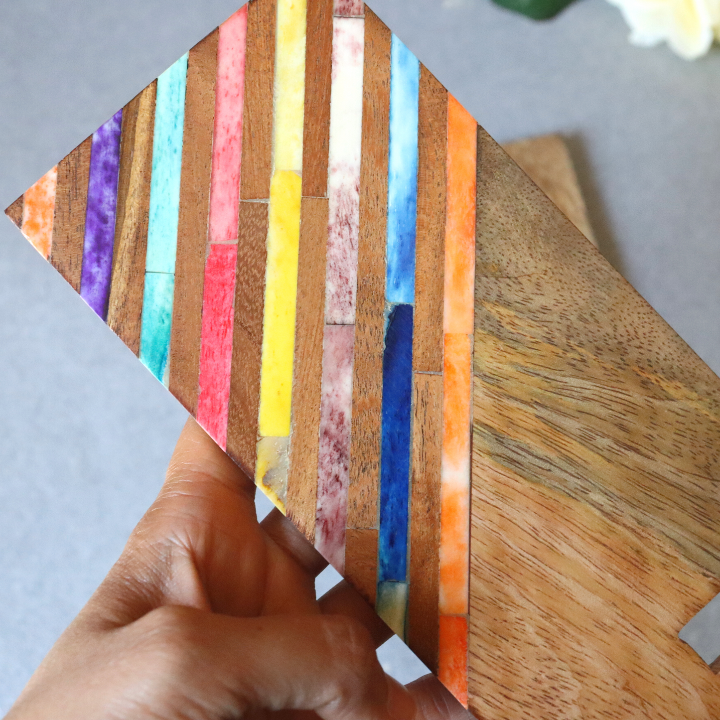 Rainbow Phone Dock Stand - Diagonal Lines, Multicoloured, Collapsible, Indradhanush - Aksa Home Decor