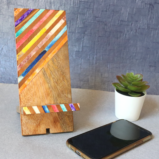 Rainbow Phone Dock Stand - Diagonal Lines, Multicoloured, Collapsible, Indradhanush - Aksa Home Decor