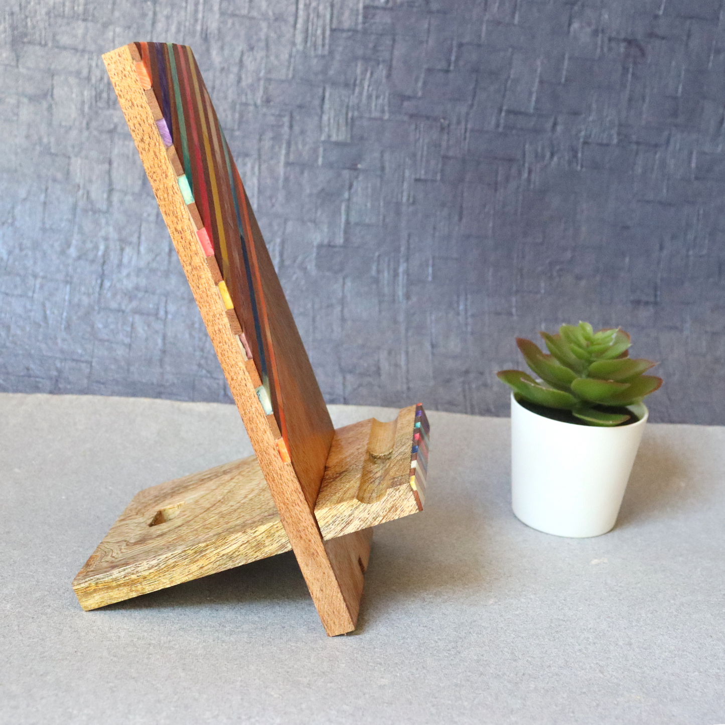 Rainbow Phone Dock Stand - Diagonal Lines, Multicoloured, Collapsible, Indradhanush - Aksa Home Decor