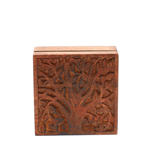 Small Tree of Life Wood Jewellery Box - Square, 5 inch - Aksa