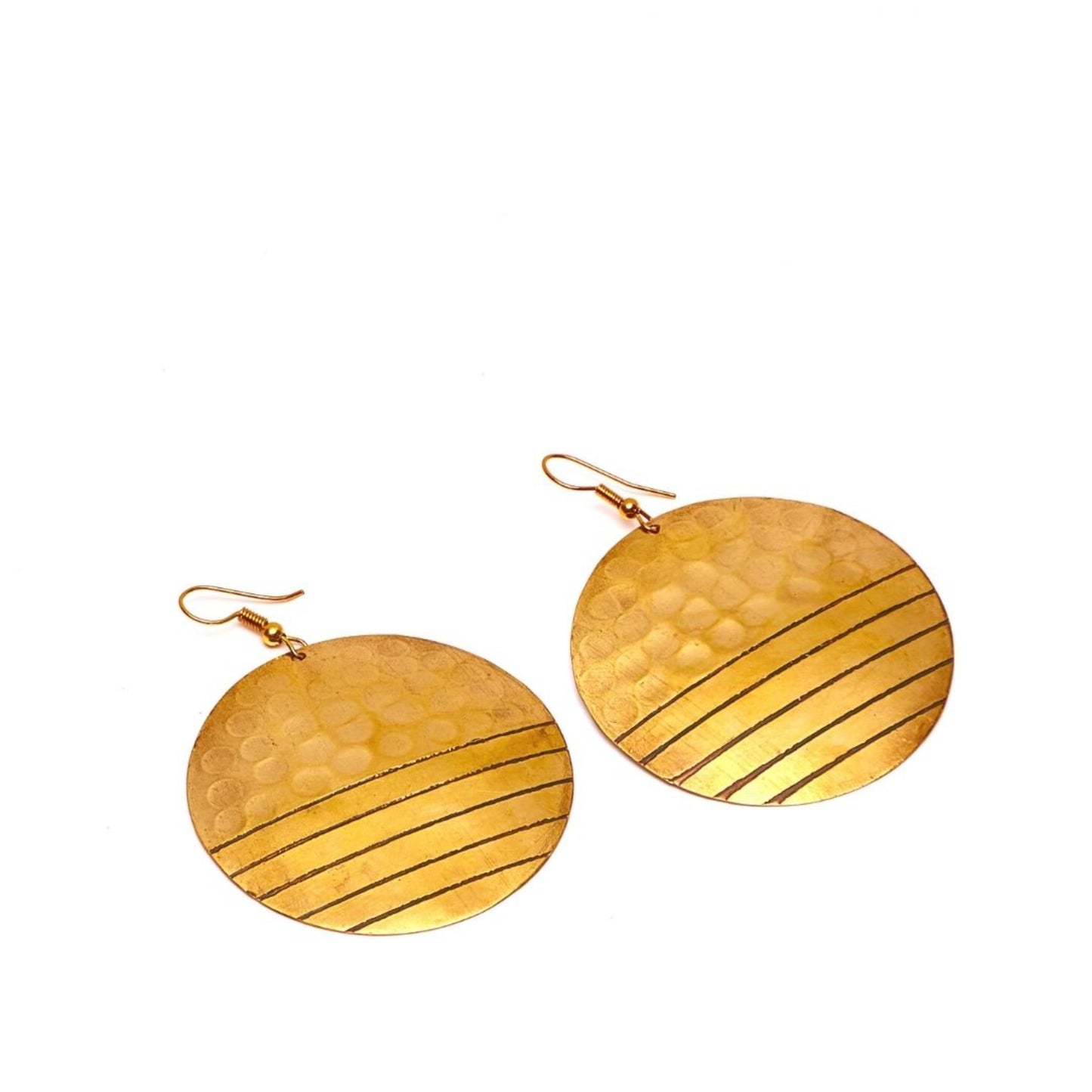 Statement Disc Round Hoop Brass Earrings - Aksa