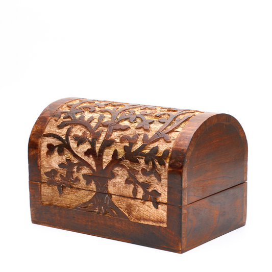 Tree of Life Wood Treasure Chest - Vintage, Keepsake, Jewellery Storage, Holder - Aksa Home Decor