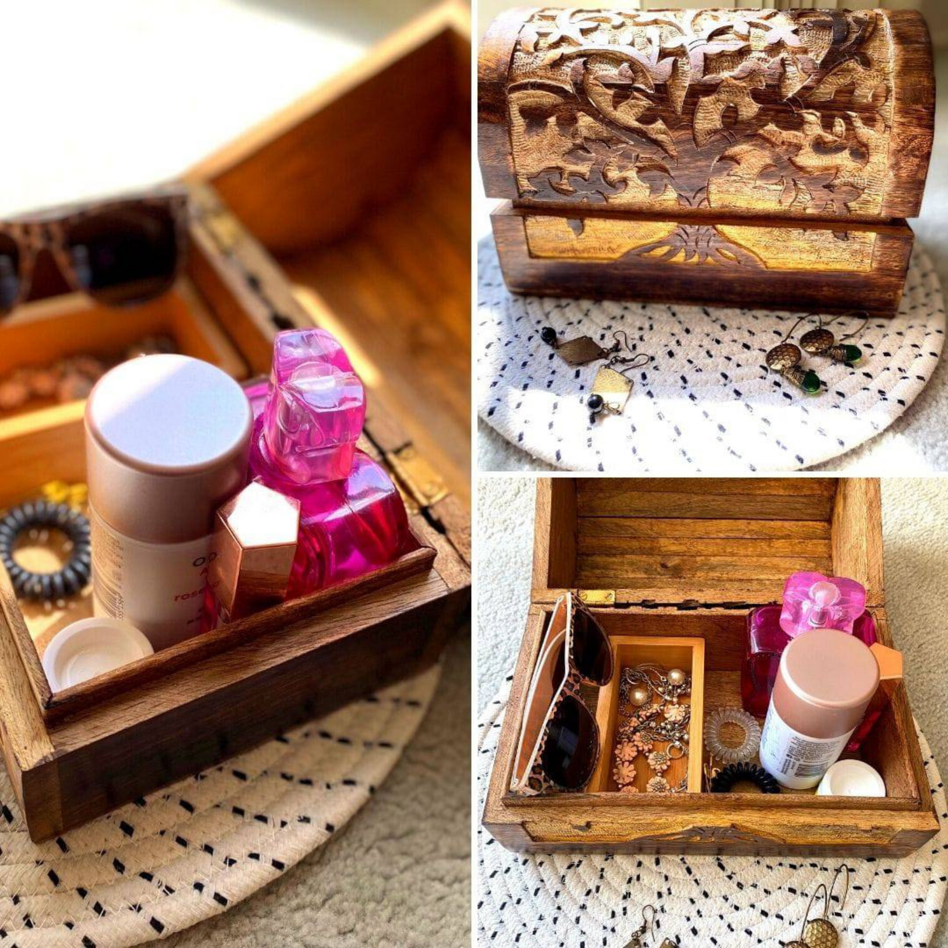 Tree of Life Wood Treasure Chest - Vintage, Keepsake, Jewellery Storage, Holder - Aksa Home Decor