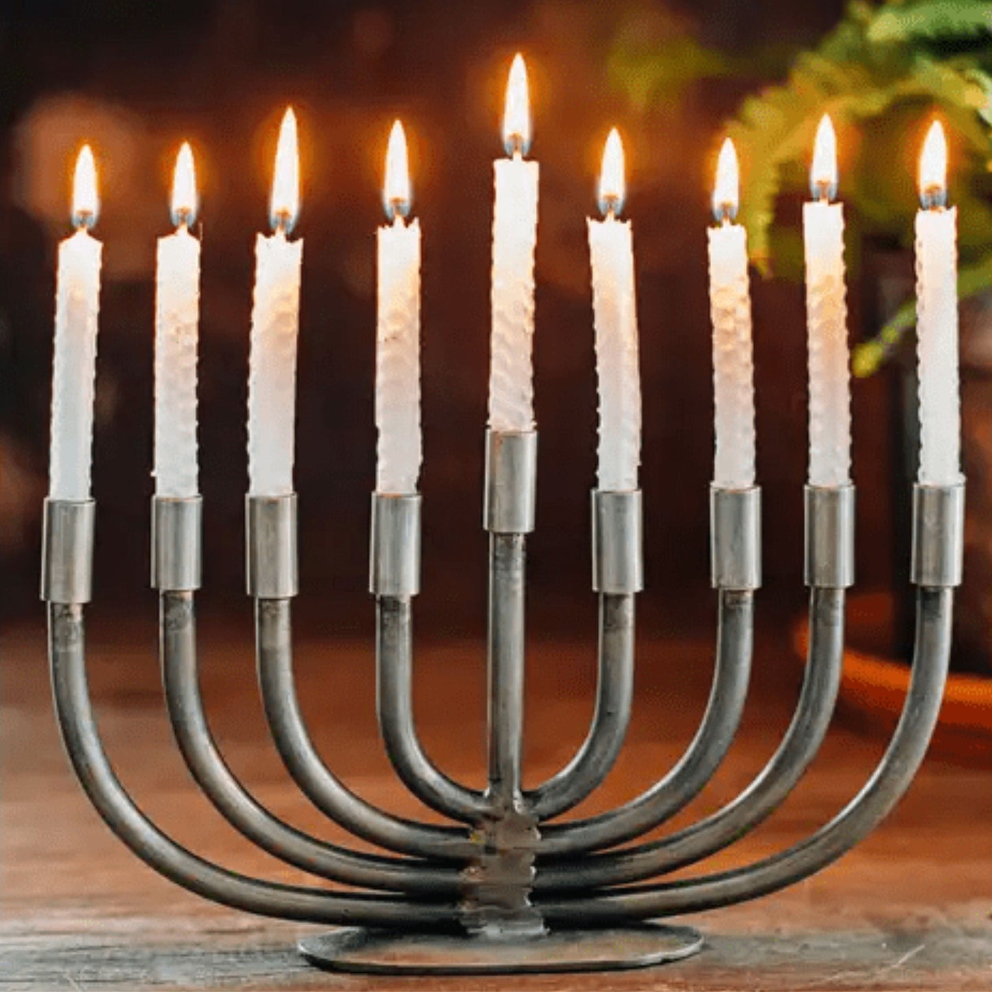 Wrought Iron Menorah Hanukkah Candle Holder - Handcrafted - Aksa Home Decor