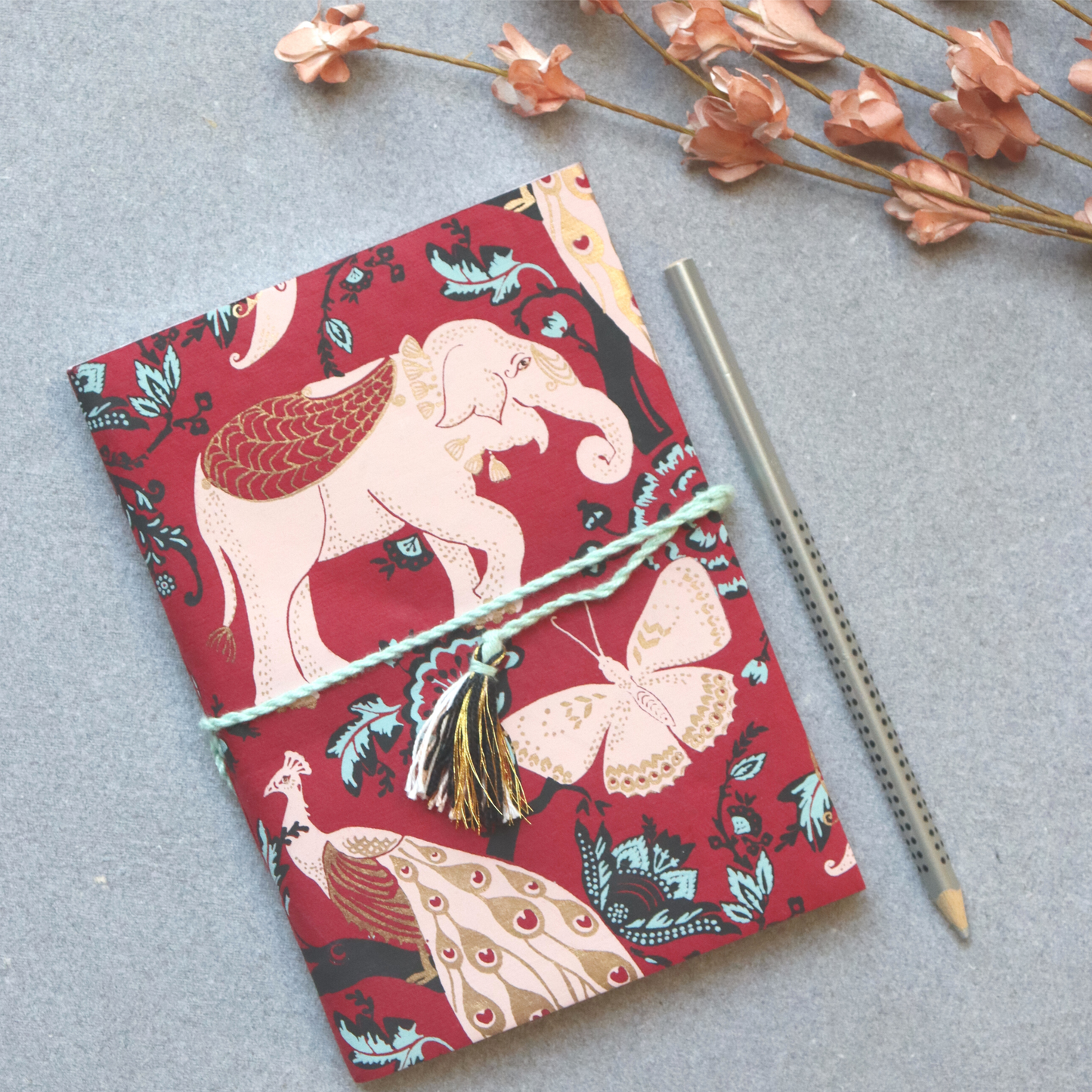 96 Pages Cotton Paper Journal - Handmade Plain Diary, Red Royal Garden - Aksa Home Decor