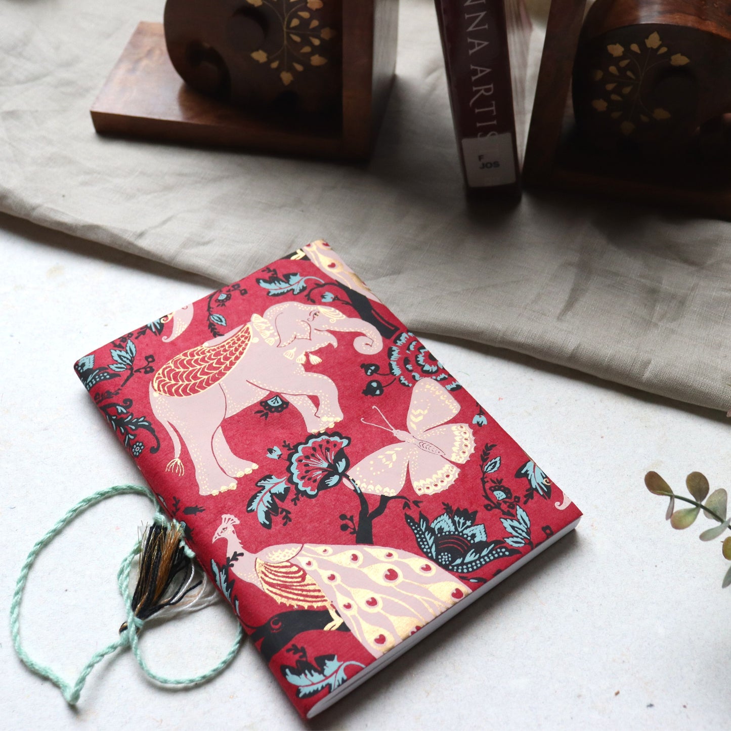 96 Pages Cotton Paper Journal - Handmade Plain Diary, Red Royal Garden - Aksa Home Decor