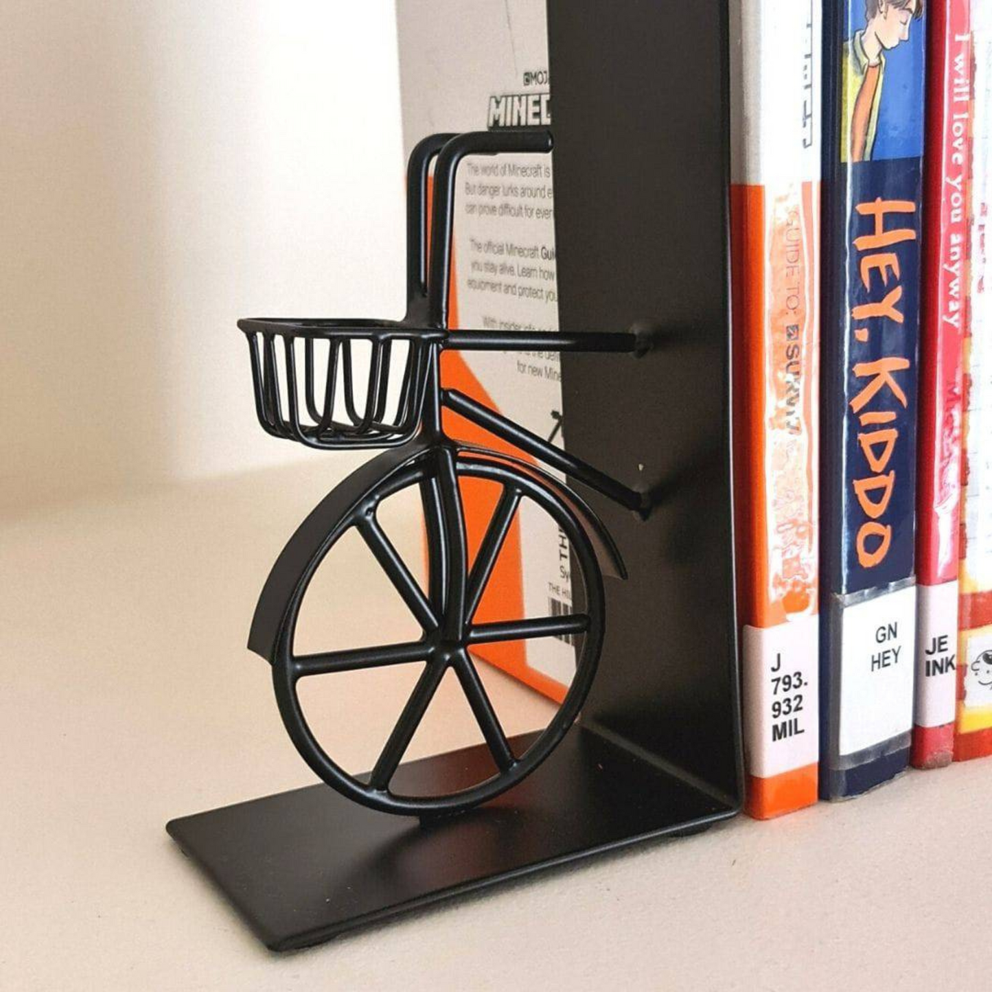 Handcrafted Black Bicycle Bookends - Industrial look, Anti-Skid, Gift for Book Lover - Aksa Home Decor