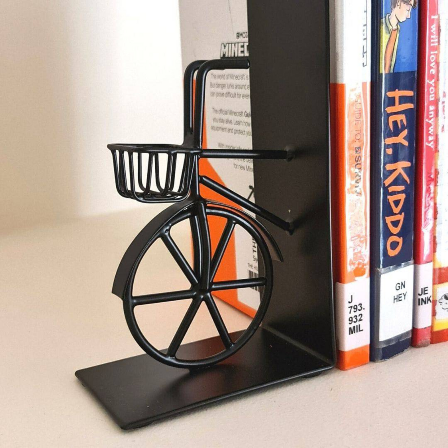 Handcrafted Black Bicycle Bookends - Industrial look, Anti-Skid, Gift for Book Lover - Aksa Home Decor 