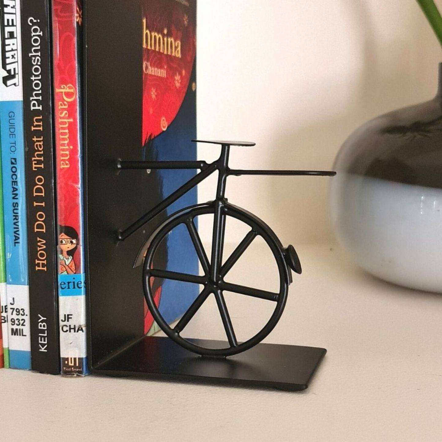 Handcrafted Black Bicycle Bookends - Industrial look, Anti-Skid, Gift for Book Lover - Aksa Home Decor