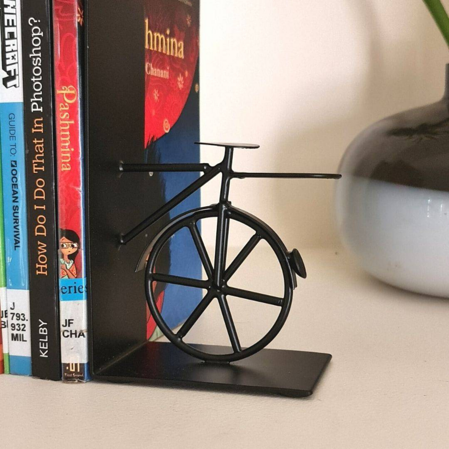 Handcrafted Black Bicycle Bookends - Industrial look, Anti-Skid, Gift for Book Lover - Aksa Home Decor 