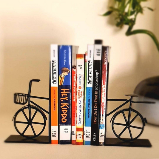 Handcrafted Black Bicycle Bookends - Industrial look, Anti-Skid, Gift for Book Lover - Aksa Home Decor