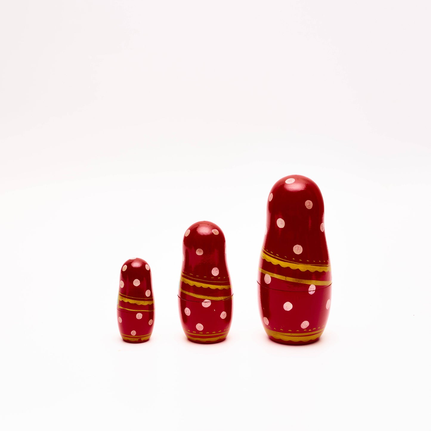 Handmade Indian Nested Dolls - Set of 3, Wood, Red - Aksa