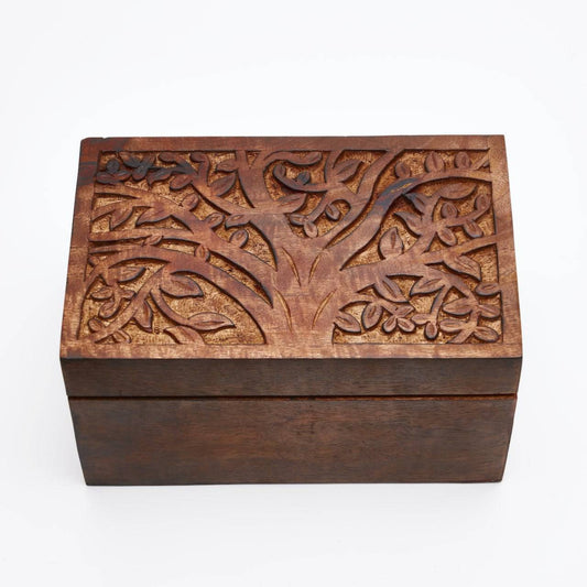 Large Tree of Life Wood Rectangle Jewellery Box - Aksa