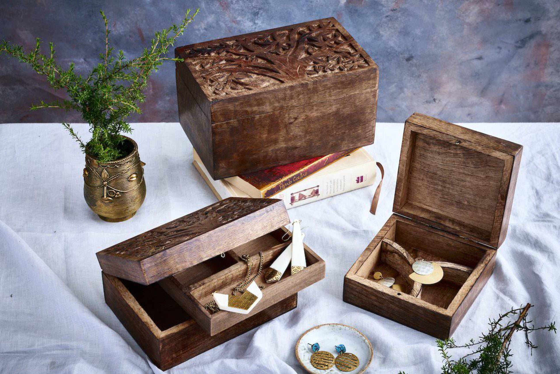 Medium Tree of Life Wood Jewellery Box - Rectangle - Aksa