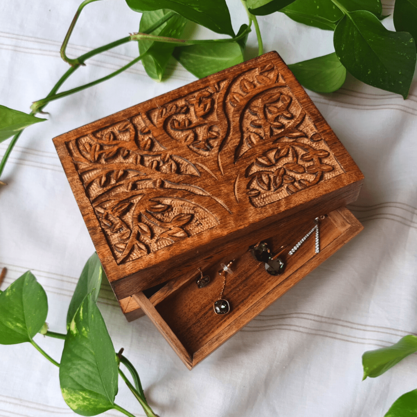 Medium Tree of Life Wood Jewellery Box - Rectangle - Aksa