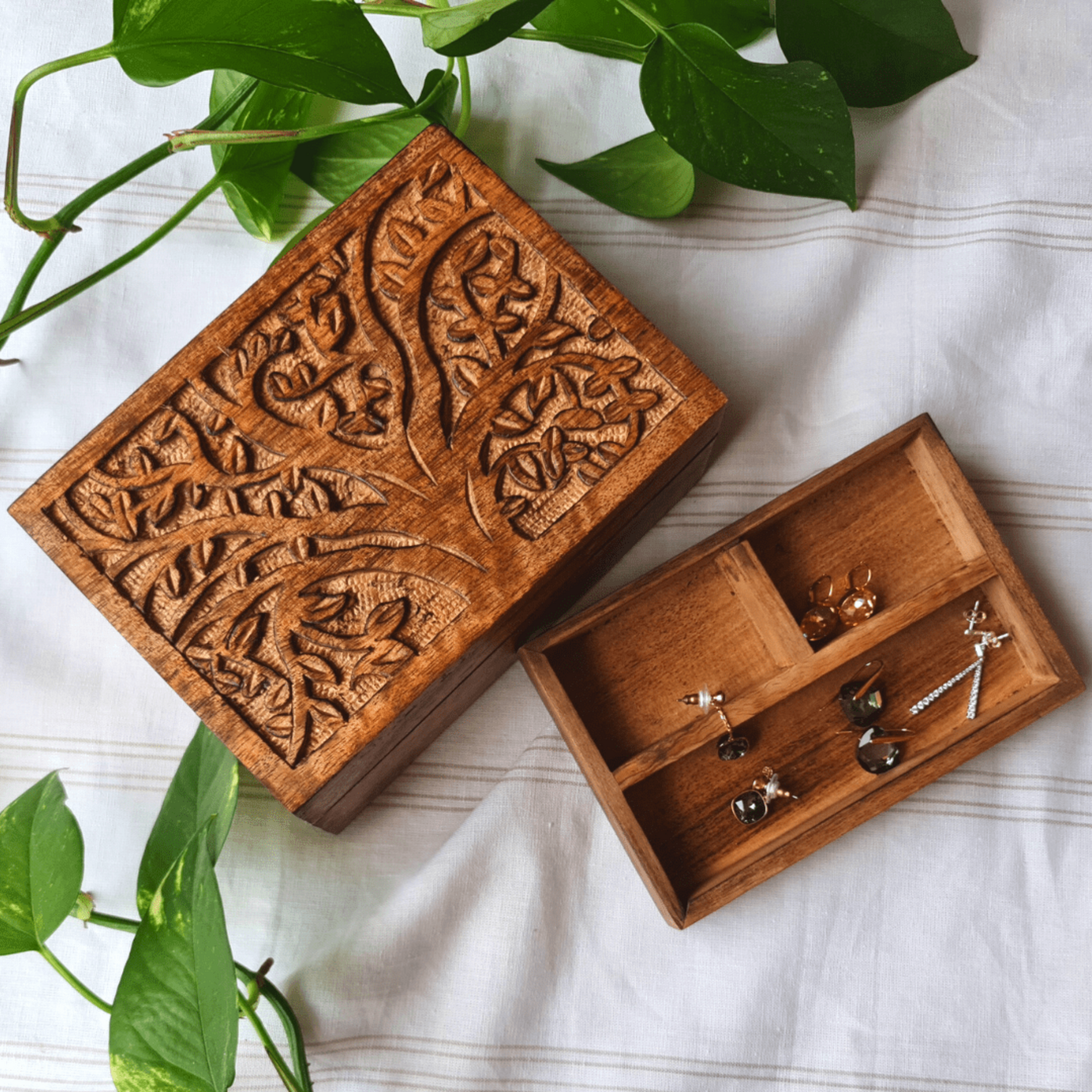 Medium Tree of Life Wood Jewellery Box - Rectangle - Aksa